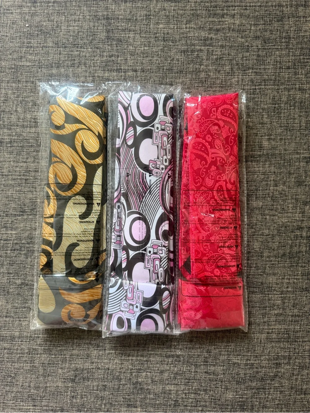 Men's Tie w/ Pocket Scarf- Red, Pink/White, Gold/Black Assorted Patterns 3pack